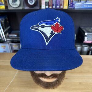 New Era 59Fifty On Field MLB Toronto Blue Jays Plain Logo Blue Fitted Hat 7 1/2